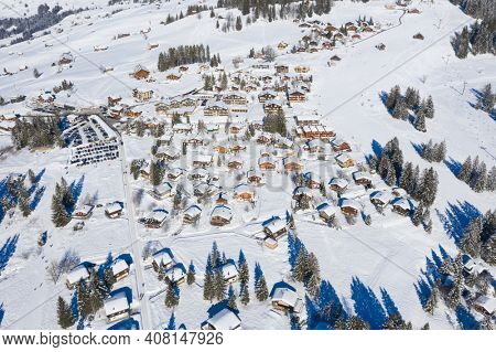 Winter in the swiss alps, Arvenbuel village near Amden canton of St. Gallen in , Switzerland