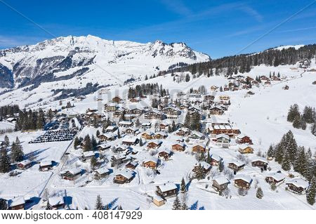 Winter in the swiss alps, Arvenbuel village near Amden canton of St. Gallen in , Switzerland