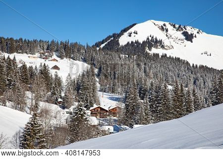 Winter in the swiss alps, Arvenbuel village near Amden canton of St. Gallen in , Switzerland