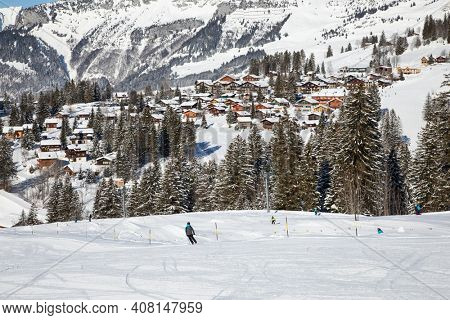 Winter in the swiss alps, Arvenbuel village near Amden canton of St. Gallen in , Switzerland