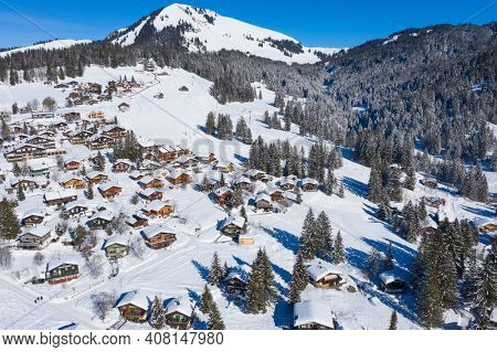 Winter in the swiss alps, Arvenbuel village near Amden canton of St. Gallen in , Switzerland