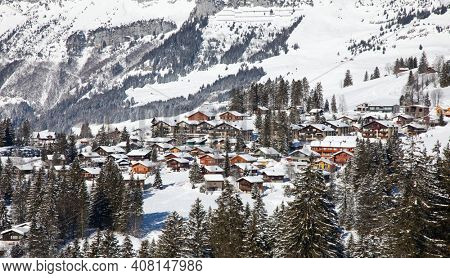 Winter in the swiss alps, Arvenbuel village near Amden canton of St. Gallen in , Switzerland