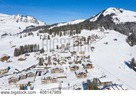 Winter in the swiss alps, Arvenbuel village near Amden canton of St. Gallen in , Switzerland