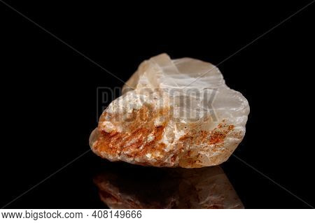 Macro Mineral Stone Moonstone A Black Background