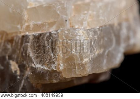 Macro Mineral Stone Moonstone A Black Background