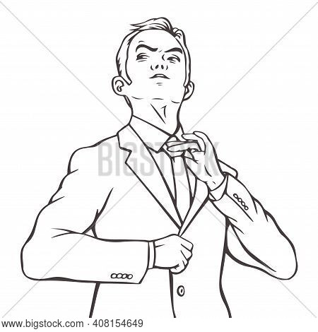 Black And White Drawing Of A Proud Young Businessman.