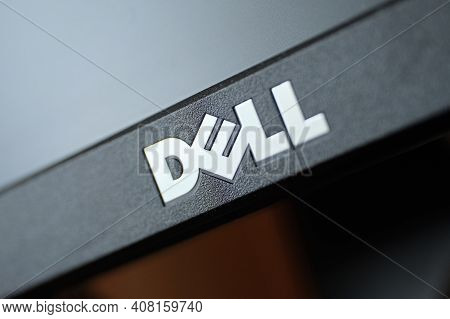 Russia, St.petersburg, 14 February 2021 Dell Logo On The Monitor