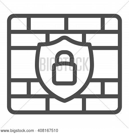 Brick Wall And Security Emblem With Lock Line Icon, Web Security Concept, Brandmauer Access Rules Si