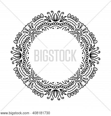 Graphic Round Frame Mandala Abstract Isolated In White Background..boho Indian Shape.ethnic Oriental
