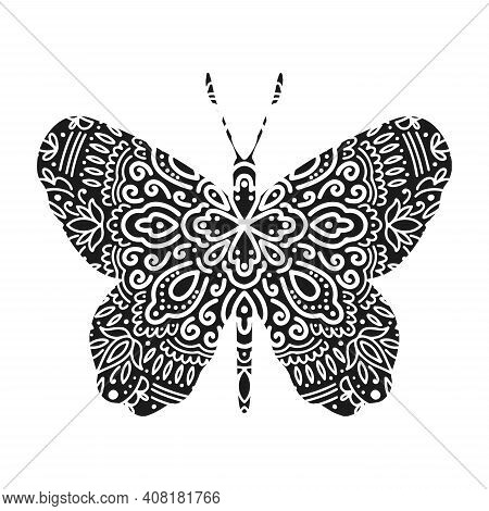 Graphic Butterfly Mandala Abstract Isolated In White Background.boho Indian Shape.ethnic Oriental St
