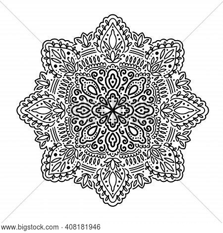 Graphic Round Mandala Abstract Isolated In White Background..boho Indian Shape.ethnic Oriental Style