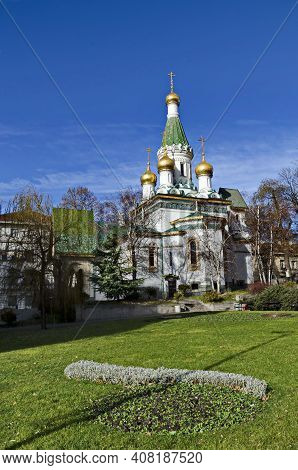 Sofia, Bulgaria - December 29, 2020: Russian Orthodox Church St. Nicholas The Wonderworker Or Miracl