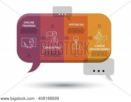 Infographic Business Training Template. Icons In Different Colors. Include Online Training, Consulti