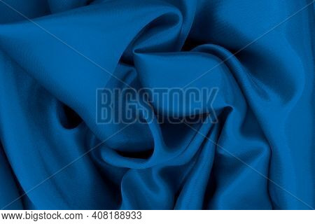 Dark Blue Fabric Cloth Texture For Background And Design Art Work, Beautiful Crumpled Pattern Of Sil