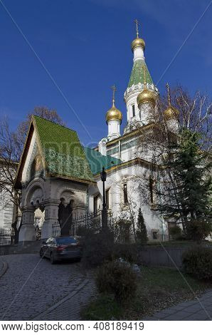 Sofia, Bulgaria - December 29, 2020: Russian Orthodox Church St. Nicholas The Wonderworker Or Miracl