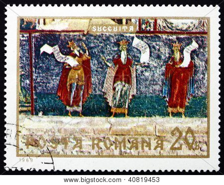 Postage stamp Romania 1969 Three Prophets, Fresco from Sucevita Monastery