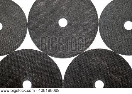 Abrasive Black Wheel, Grinding Disc , Isolated On White Background. Abrasive Materials, Discs, Tools