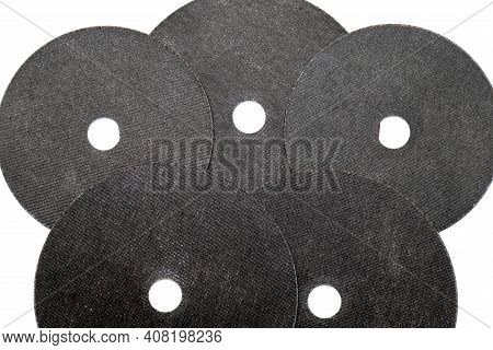 Abrasive Black Wheel, Grinding Disc , Isolated On White Background. Abrasive Materials, Discs, Tools