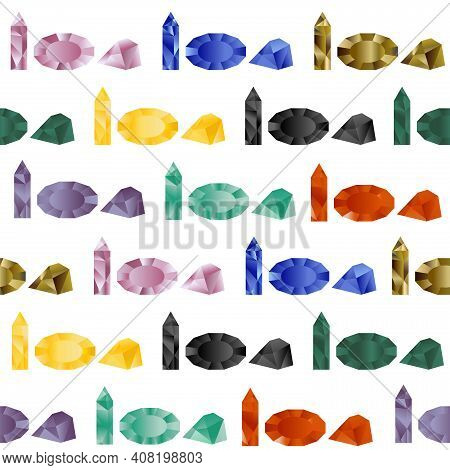 Seamless Pattern With Rows Of Gemstones On White Background