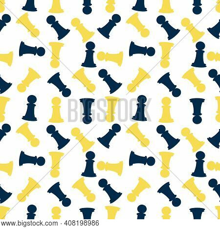 Seamless Pattern With Chess Pieces. Vector Background O White.