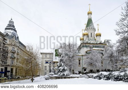 Sofia, Bulgaria - January 27, 2021: Russian Orthodox Church St. Nicholas The Wonderworker Or Miracle