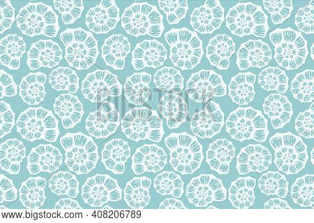 Seashell Beach Summer Blue Pattern. Vector Seamless Background. Simple Elegant Ocean Sea Shell Fabri