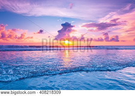Sunset over sea on Bali, Seminyak, Double six beach