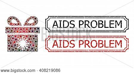Collage Virus Pandorra Box Organized From Sars Virus Items, And Grunge Aids Problem Rectangle Stamps