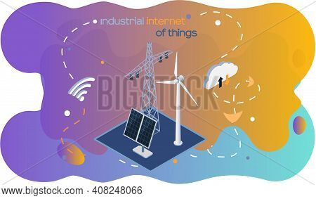 Industrial Things. Smart Alternative Energy Solar Panels Wind Turbines, Battery Storage, High Voltag