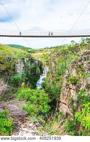 Capitólio - Mg, Brazil - December 08, 2020: Suspension Bridge Of The Belvedere Of The Canyons Seen F