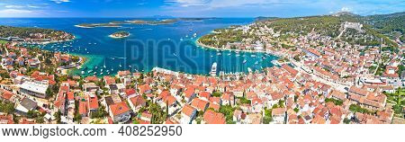 Town Of Hvar Aerial Panoramic View, Dalmatia Archipelago Of Croatia