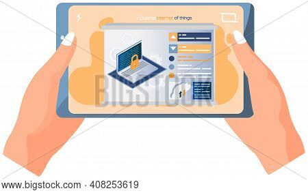 Data Security Access Concept. Padlock On Computer Monitor. Desktop Or Laptop Protect Sensitive Data.