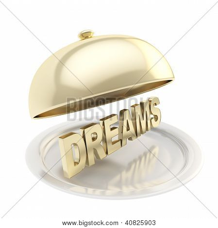 Sueños de palabra en la placa de la bandeja debajo de la tapa