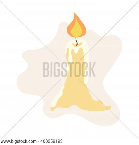 Burning Candle With Dripping Wax. Simple Flat Illustration. Stock Vector Illustration Isolated On Wh