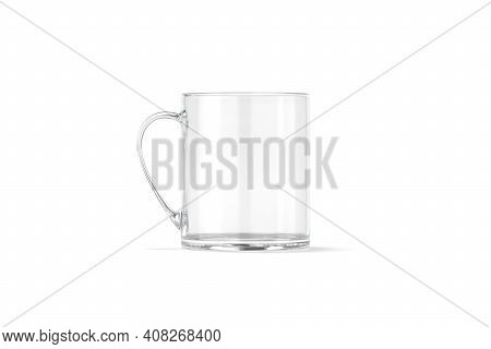 Blank Transparent Glass 11 Oz Mug With Handle Mockup Stand, Isolated, 3d Rendering. Empty Crystal Co