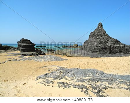 Rock Formations at Castelejo Beach, Portugal