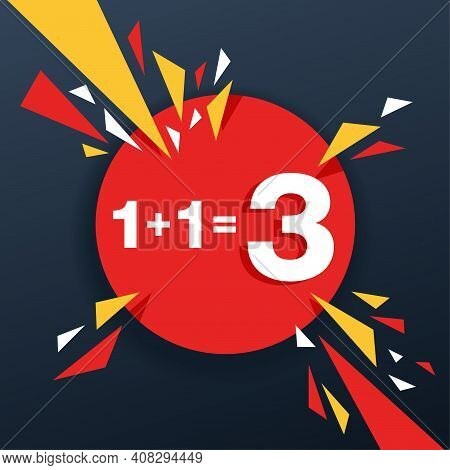 1 Plus 1 Is 3 Promo Banner Or Web Button For Special Offer - Buy Two, Get Three In 3d Rope Tag Form 