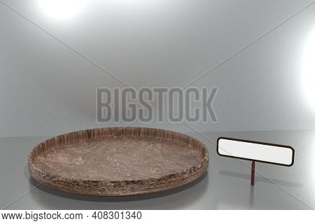 3d Rendering Display Background Mock Up, Black, White, Silver, Wood Texture And Glossy Textute.
