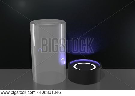 3d Rendering Display Cylinder Lighting Background Mock Up, Black, White, Silver, Light And Glossy Te