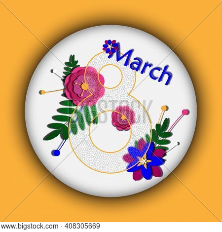 Glass Morphism Women's Day 8 March Greeting Card With Flowers In A Paper Cut Style