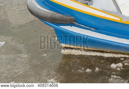 Barges Boats Lie Iceboundly In The Memory Town With The Hamburg Harbor