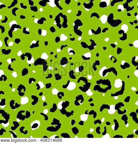 Abstract Modern Leopard Seamless Pattern. Animals Trendy Background. Green And Black Decorative Vect