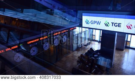 Warsaw, Poland. `15 February 2021. Interior Of The Warsaw Stock Exchange Building.