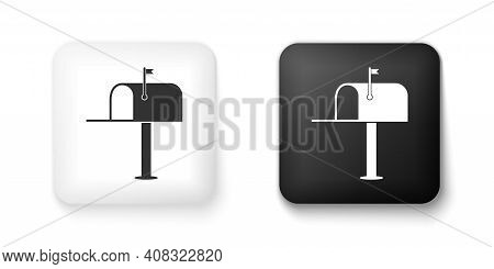 Black And White Open Mail Box Icon Isolated On White Background. Mailbox Icon. Mail Postbox On Pole 