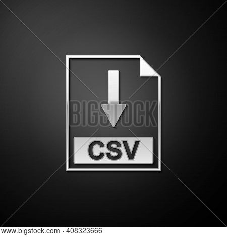 Silver Csv File Document Icon. Download Csv Button Icon Isolated On Black Background. Long Shadow St