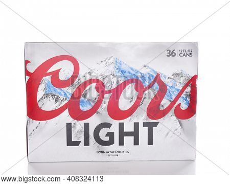IRVINE, CALIFORNIA - JANUARY 8, 2017: Coors Light 36 pack. Coors Light is a lager style beer brewed by Coors Brewing Company in Golden, Colorado.