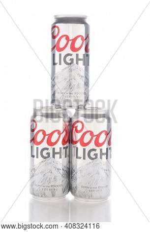 IRVINE, CALIFORNIA - JANUARY 8, 2017: Coors Light cans. Coors Light is a lager style beer brewed by Coors Brewing Company in Golden, Colorado.