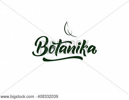 Beauty Branding Logo Botanika. Hand Lettering Design. With Sign Of Leaf. Logotype For Eco Cosmetic P