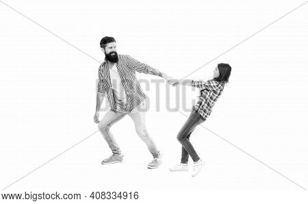 I Want More. Little Child Pull On Father. Enjoying Happy Family Relations. Relations And Bonds. Bond