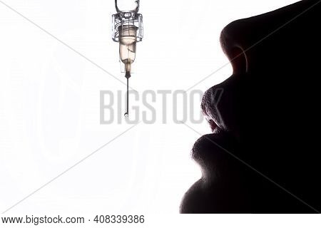 Syringe With Medication, Closeup. Vaccination And Immunization. Vaccine And Vaccinate. Lips Syringe 